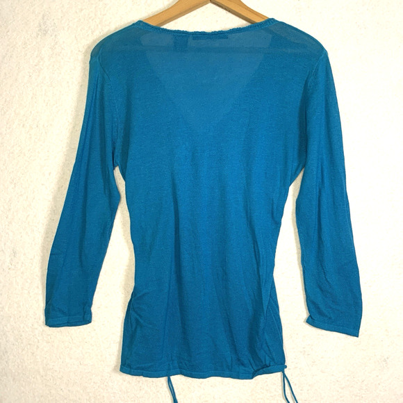 VTG Women Y2K Babydoll Cinch‎ Knit Top Sz M Turquise Coquette Soft Feminine Boho - Picture 5 of 13
